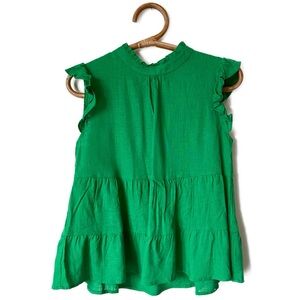 NWT THML Kelly Green Tiered Blouse Top Ruffle Detail XS $68